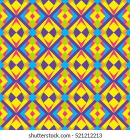 Wild triangle polygonal 90s or 80s pattern vector. Abstract geometric neon colors pop art style background.