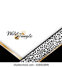 Wild tropical jungle background with jaguar pattern. Vector card in material design style.