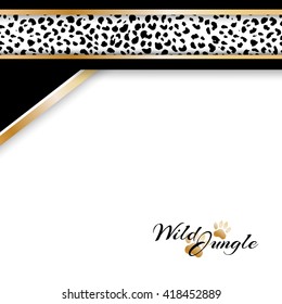 Wild tropical jungle banner with jaguar pattern. Vector background with copy space in material design style.