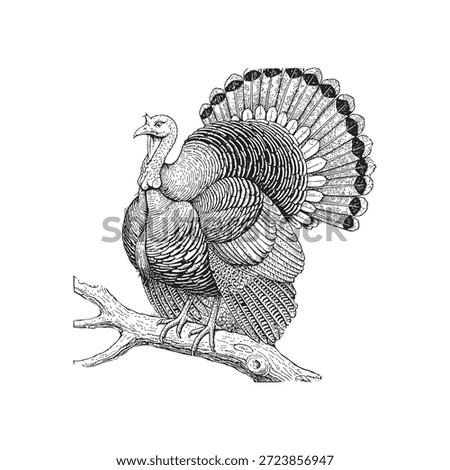 Wild Turkey Bird engraving icon flat vector design.