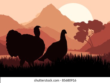 Wild Turkey Hunting Season Landscape Background Illustration