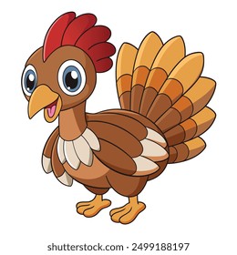 Wild Turkey Vector Illustration - Cartoon, Clipart, Line Art Design