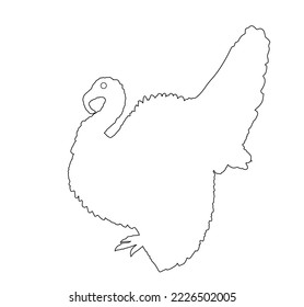 Ilustración de silueta de contorno de la línea vectorial de pavo silvestre aislada en fondo blanco. Meleagris gallopavo. Símbolo de ave de pavo macho.