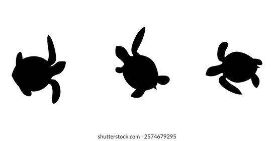 Wild turtle full length standing vector set silhouette