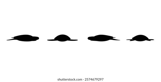 Wild turtle full length standing vector set silhouette