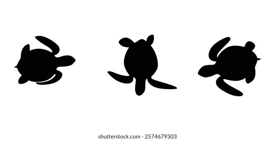 Wild turtle full length standing vector set silhouette