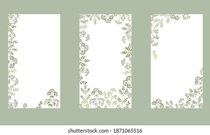 Wild twigs and leaves. Set of abstract vector sartas, banners for congratulations, invitations for packaging design of ecological cosmetics, goods.