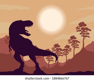 wild tyrannosaurus rex fauna silhouette scene vector illustration design