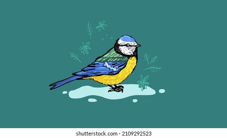 A Wild Uk Blue Tit In A Loose Hand Drawn Style. Vector Illustration