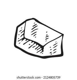 Wild uneven stone. Rock in the style of contour engraving. Sketch sketch. Hand drawing isolated on white background. Vector.
