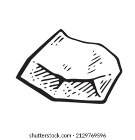 Wild uneven stone. Rock in the style of contour engraving. Sketch sketch. Hand drawing isolated on white background. Vector.