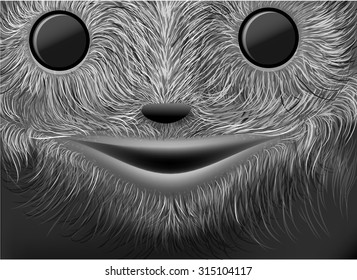 wild unknown animal eyes on fur muzzle or face, eyes of yeti, halloween scared spooky monster
