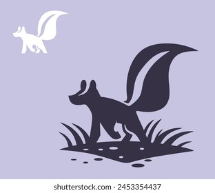 wild walking skunk logo, silhouette of great smell animal walking vector illustrations