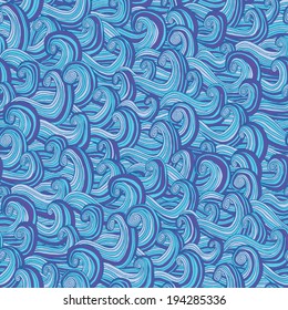Wild Waves seamless pattern in colors is hand drawn nature-like composition. Illustration is in eps8 vector mode, background on separate layer. 