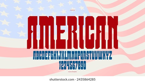 Wild west American style geometric massive and bold font for logos, western serif letters alphabet, typeface like in wanted posters.