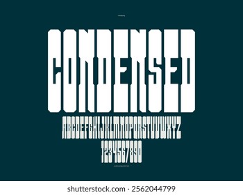 Wild west American style geometric massive tall and bold font for logos, western serif letters alphabet, condensed typeface like in wanted posters.