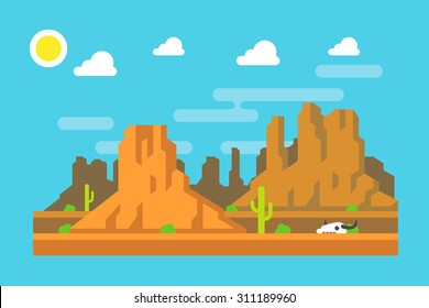 Wild west Arizona mountain flat design illustration