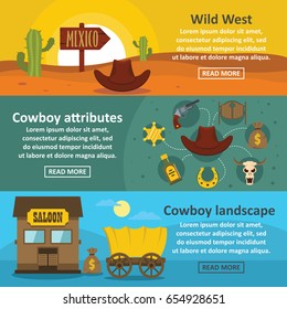 Wild west banner horizontal concept set. Flat illustration of 3 wild west vector banner horizontal concepts for web