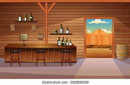 Wild west bar in wooden style with lots of alcohol