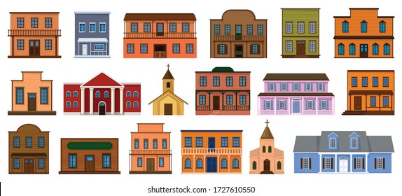 Wild west buildings vector illustration on white background. Vector cartoon set icon church western. Isolated cartoon set icon wild west buildings .