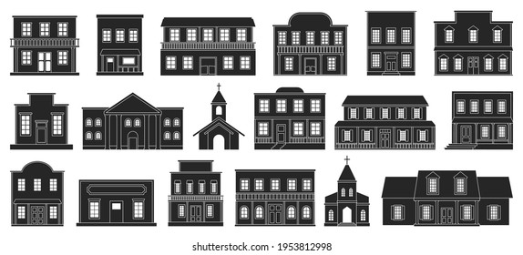Wild west buildings vector illustration on white background. Vector black set icon church western. Isolated black set icon wild west buildings .
