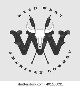 Wild West, bull riding, cowboy vector concept logo, sign, symbol, emblem. Template design element for Texas lifestyle companies
