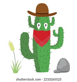 Wild West. cactus in a neckerchief and hat.