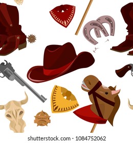Wild west  cartoon accessories pattern on white background