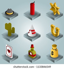 Wild west color gradient isometric icons