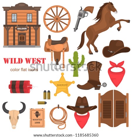 Wild West color vector icons set. Flat design