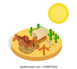 Wild west concept banner. Isometric banner of wild west vector concept for web, giftcard and postcard