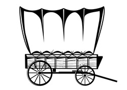 Wild West Covered Wagon Black Silhouette. Vector Western Illustration Isolated On White 