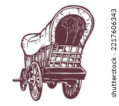 Wild West Covered wagon - hand drawn illustration
