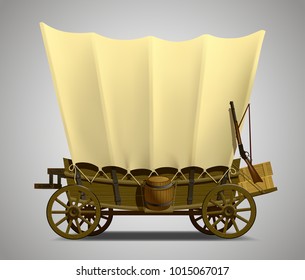 Wild West Covered Wagon Isolated On White. Vector Illustration