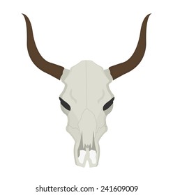 Wild west cow skull with horns. Color vector clip art illustration isolated on white