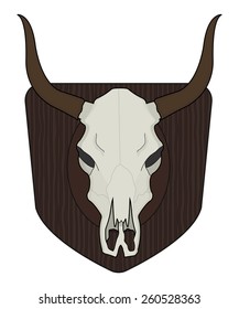 WIld west cow skull on wood shield. Vector clip art illustration isolated on white