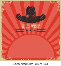 Wild west cowboy background.Vector red poster with text