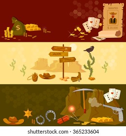 Wild west cowboy banners western landscape vector illustration 