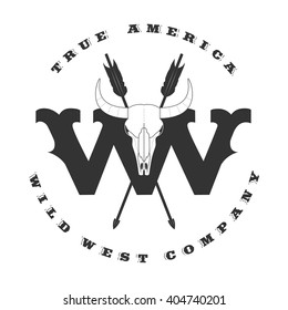 Wild West, cowboy, bull riding vector concept template logo, icon. Bull skeleton symbol. Texas lifestyle concept image, design element