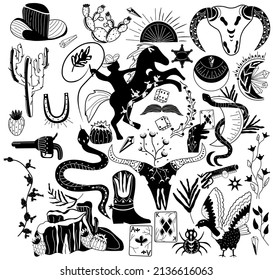 Wild West Cowboy Collection Black White Stock Vector (Royalty Free ...