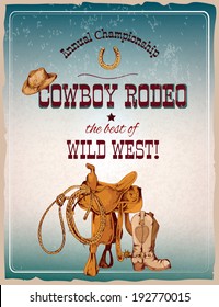 Wild west cowboy colored hand drawn rodeo poster vector illustration