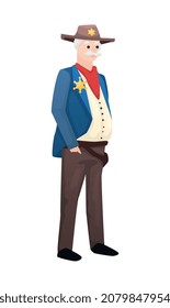 Composición de vaquero del oeste salvaje con carácter humano aislado del sheriff en ilustración vectorial de fondo en blanco