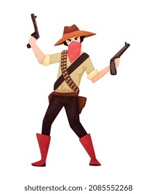 Wild west cowboy composition with isolated human character of cowboy with two pistols on blank background vector illustration