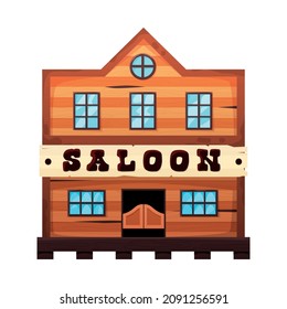Wild west cowboy composition with isolated image of saloon building on blank background vector illustration