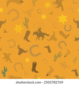 Wild West Cowboy Country Art Seamless Pattern Design. A seamless pattern design inspired by the Wild West, featuring classic cowboy motifs. Ideal for creating custom t-shirts, home decor, and more.