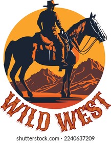 wild wild west cowboy illustration in middle of dessert