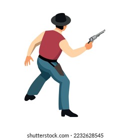 Wild west cowboy local american saloon isometric composition with isolated vintage style image vector illustration