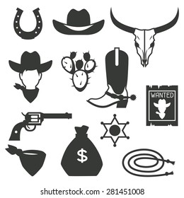 Wild west cowboy objects and design elements.