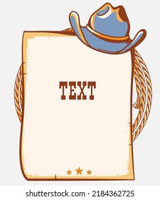 Wild West Cowboy Paper Background For Text. Vector Western Illustration With Cowboy Hat And Lasso Isolated On White