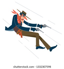 Wild West. Cowboy in a shootout. Vector flat, cartoon illustration